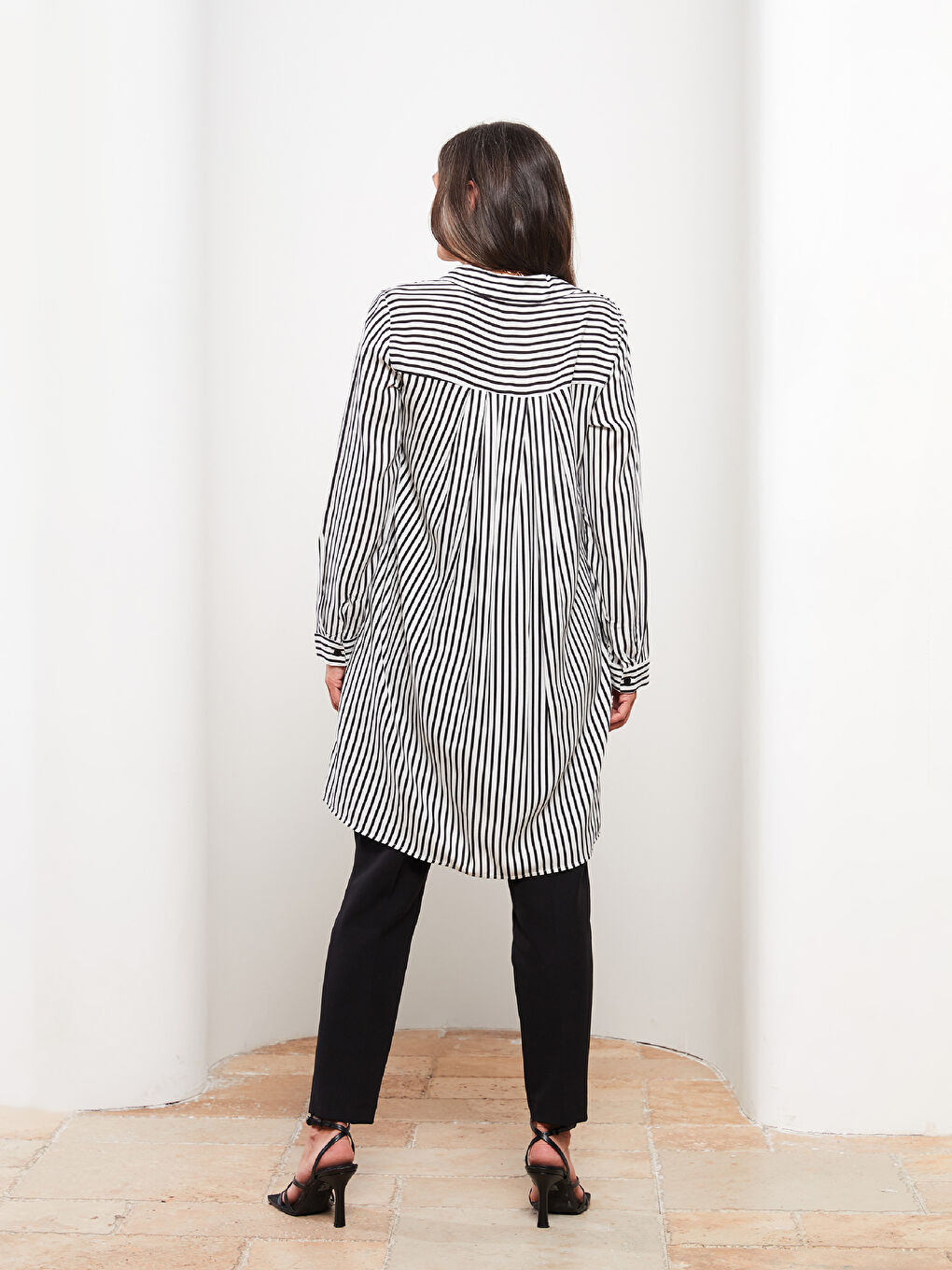 Striped Long Sleeve Poplin Women's Shirt Tunic-4