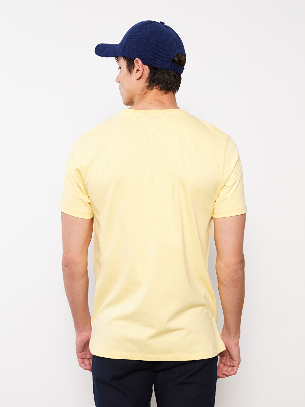 Sarı Bisiklet Yaka Kısa Kollu Nakışlı Penye Erkek Tişört-4