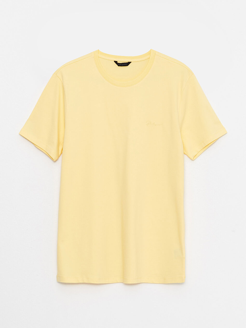 Sarı Bisiklet Yaka Kısa Kollu Nakışlı Penye Erkek Tişört-5
