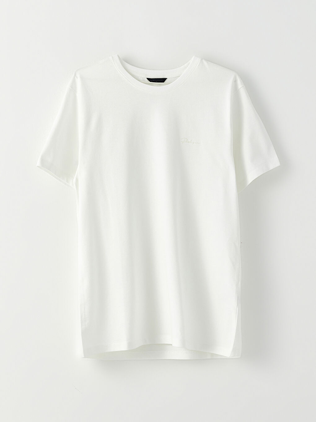 Beyaz Bisiklet Yaka Kısa Kollu Nakışlı Penye Erkek Tişört-5