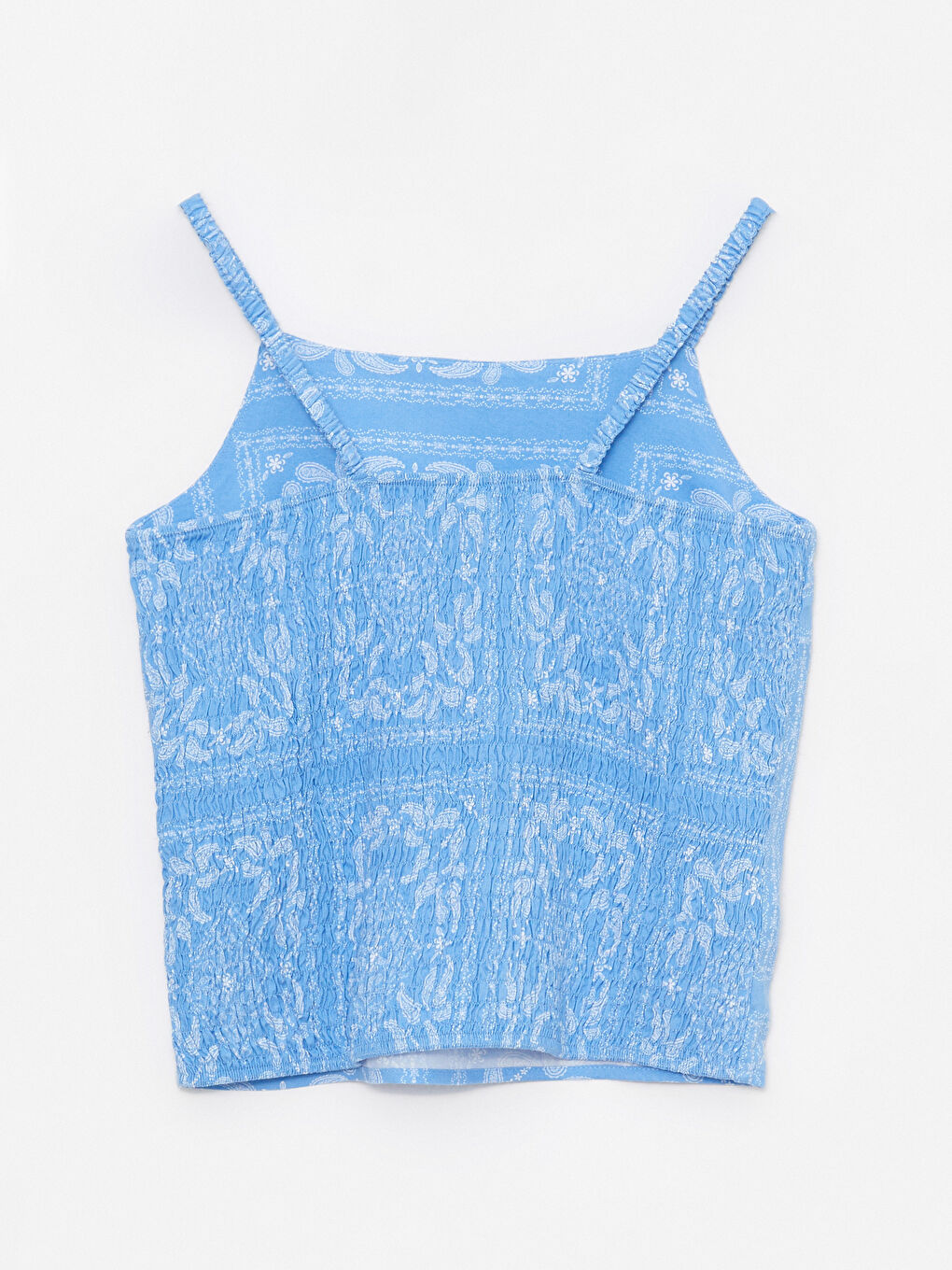 Mavi Kare Yaka Desenli Askılı Viskon Kız Çocuk Bluz-1