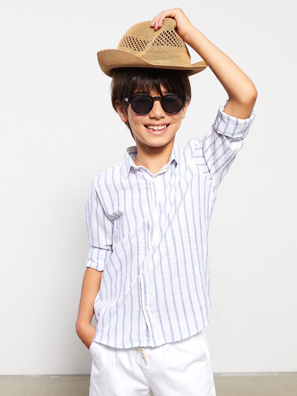 Striped Long Sleeve Cotton Boy's Shirt-1