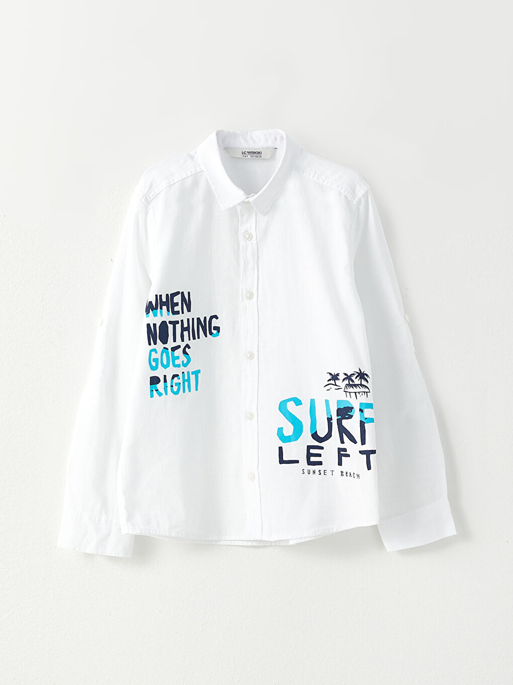 Beyaz Baskılı Uzun Kollu Erkek Çocuk Gömlek