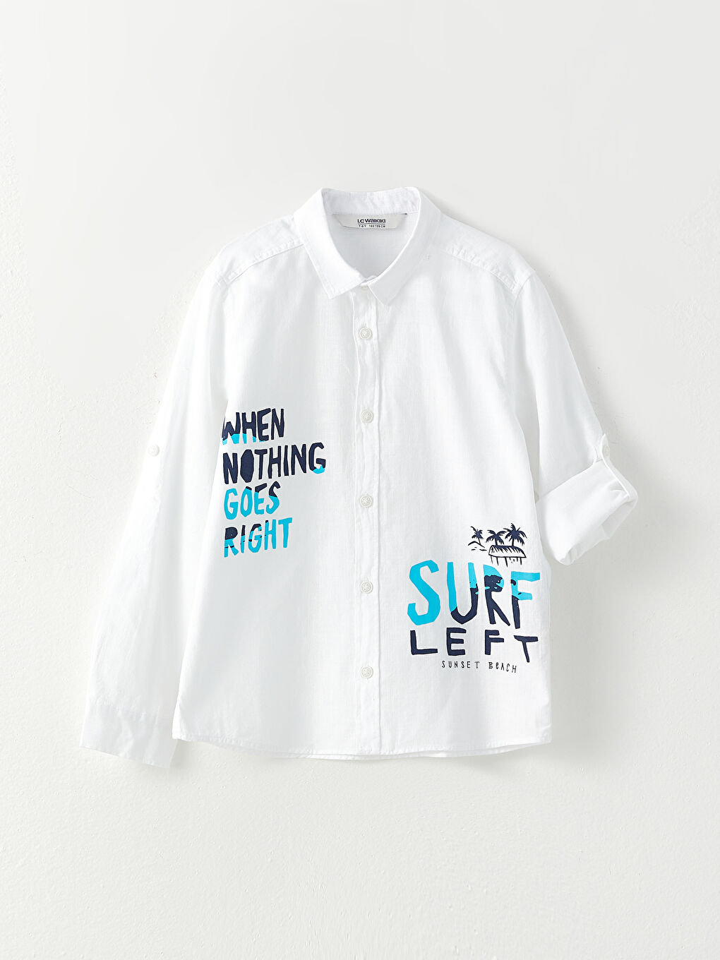 Beyaz Baskılı Uzun Kollu Erkek Çocuk Gömlek-1