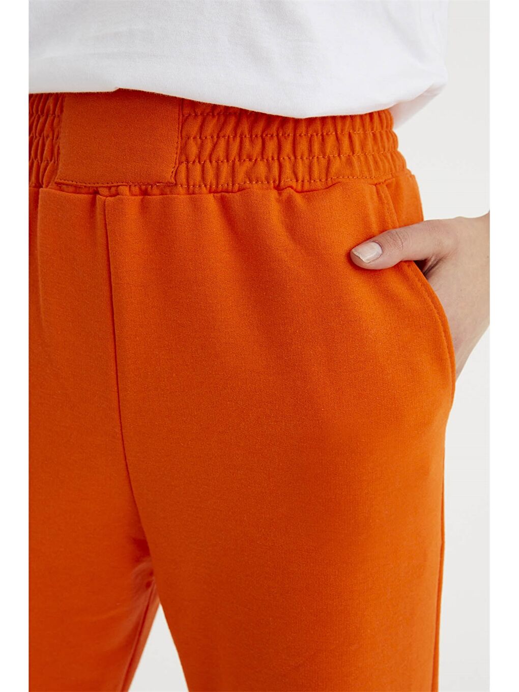 Turuncu Kadın Beli Lastikli Düz Jogger Eşofman Altı-4