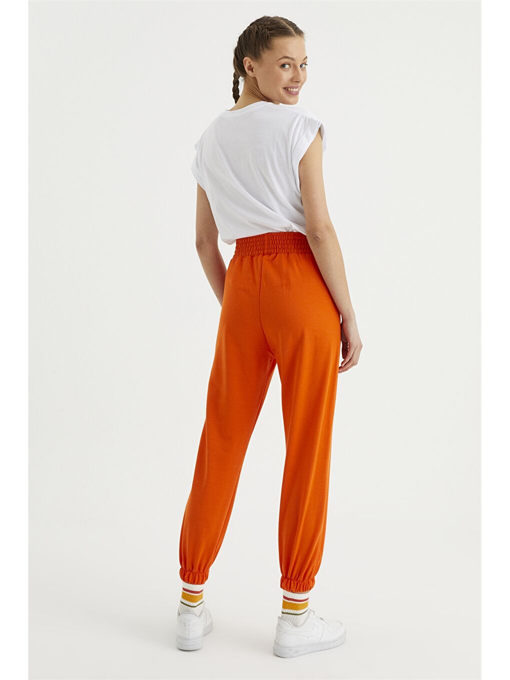 Turuncu Kadın Beli Lastikli Düz Jogger Eşofman Altı-5