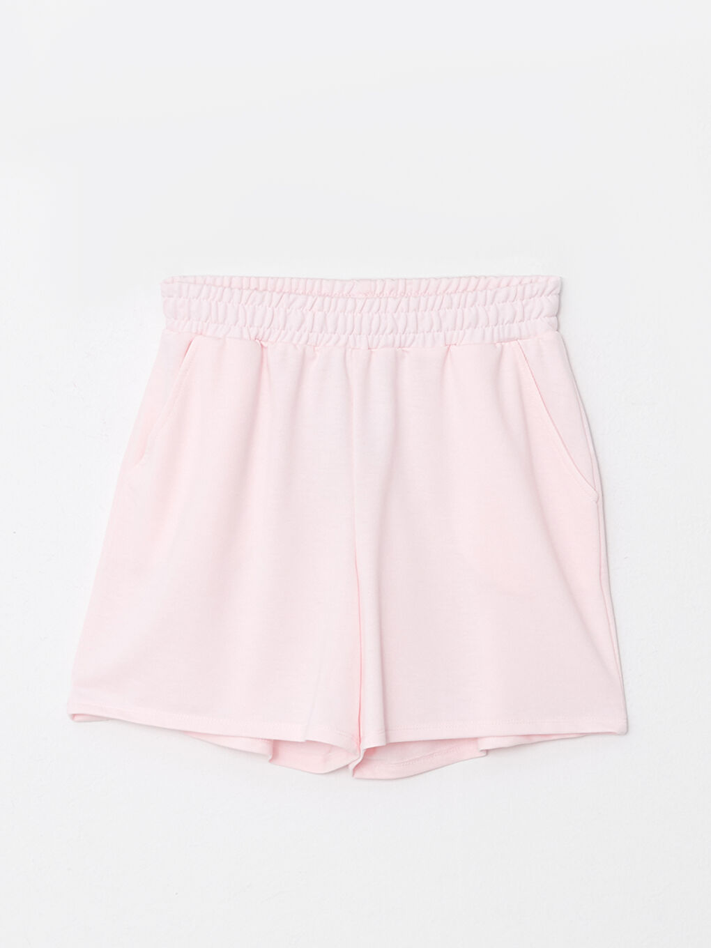 Pembe Beli Lastikli Düz Cep Detaylı Kadın Şort-5