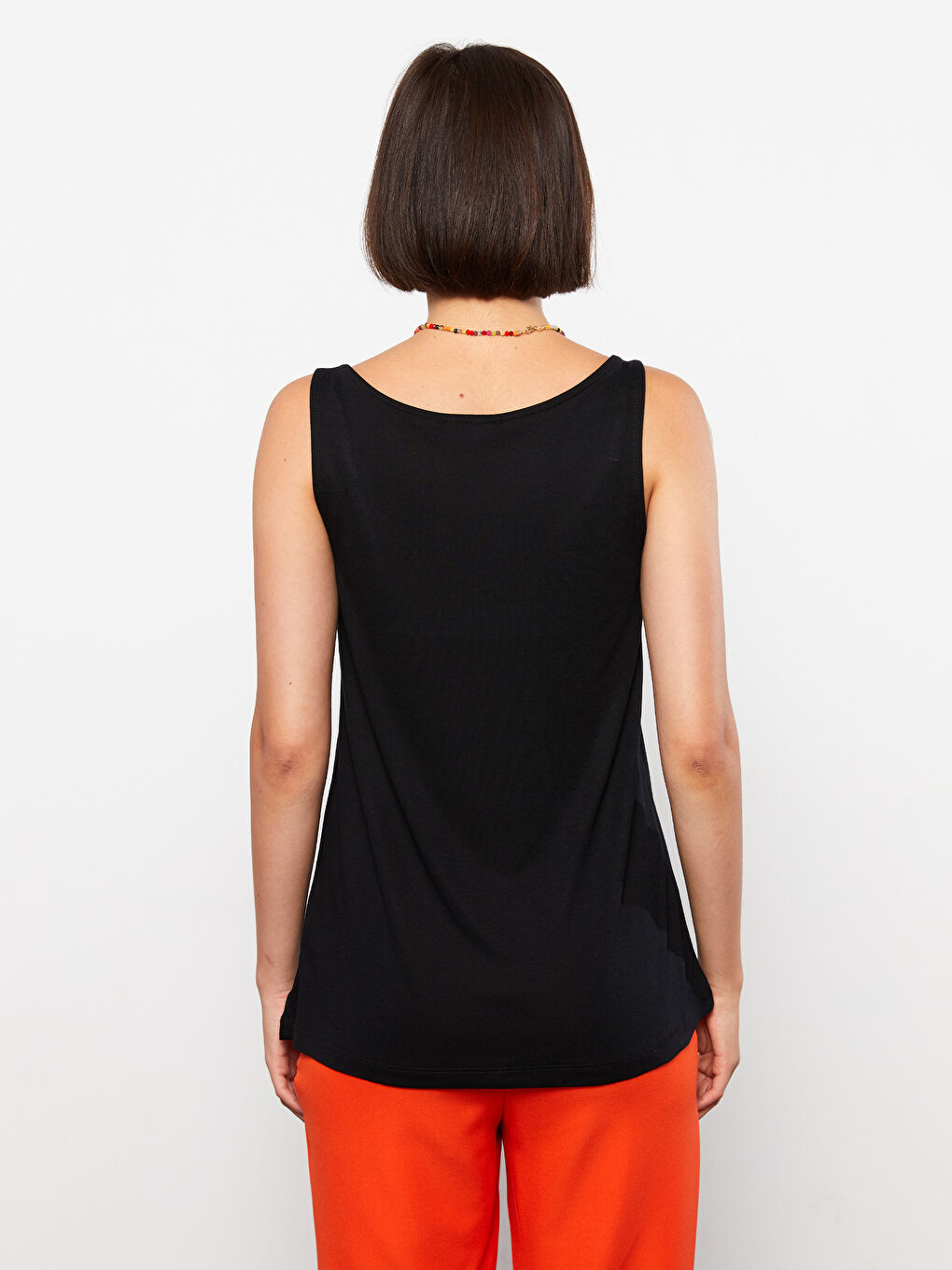 Siyah U Yaka Baskılı Viskon Kadın Atlet-4