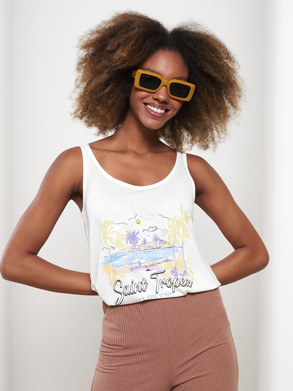 Top majica sa U vratom, štampana, viskoza, ženska atlet majica-1