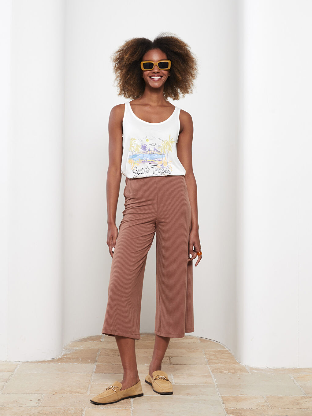 Top majica sa U vratom, štampana, viskoza, ženska atlet majica-2