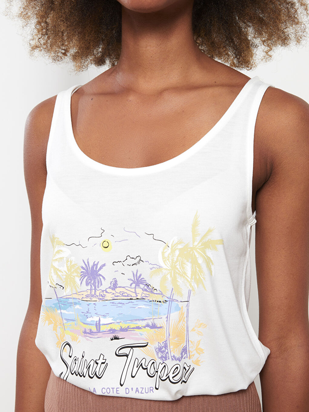 Top majica sa U vratom, štampana, viskoza, ženska atlet majica-3