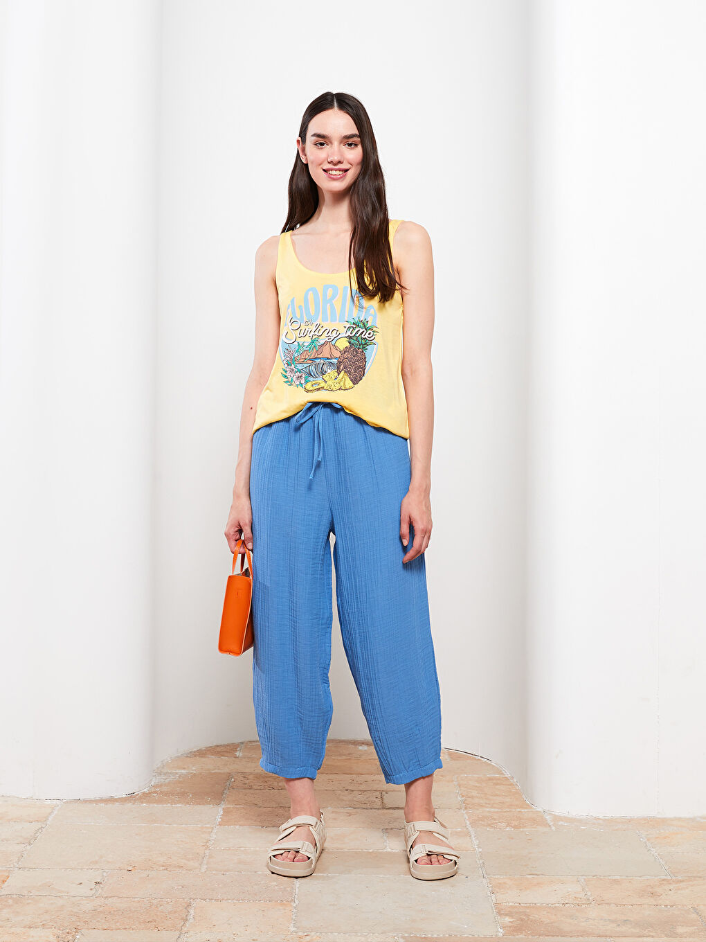 Top majica sa U vratom, štampana, viskoza, ženska atlet majica-2