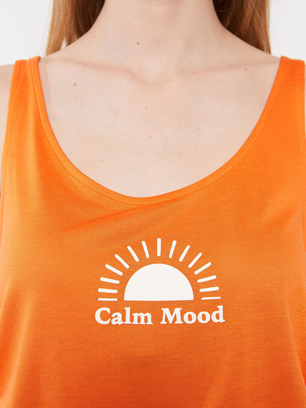 Turuncu U Yaka Baskılı Viskon Kadın Atlet-3