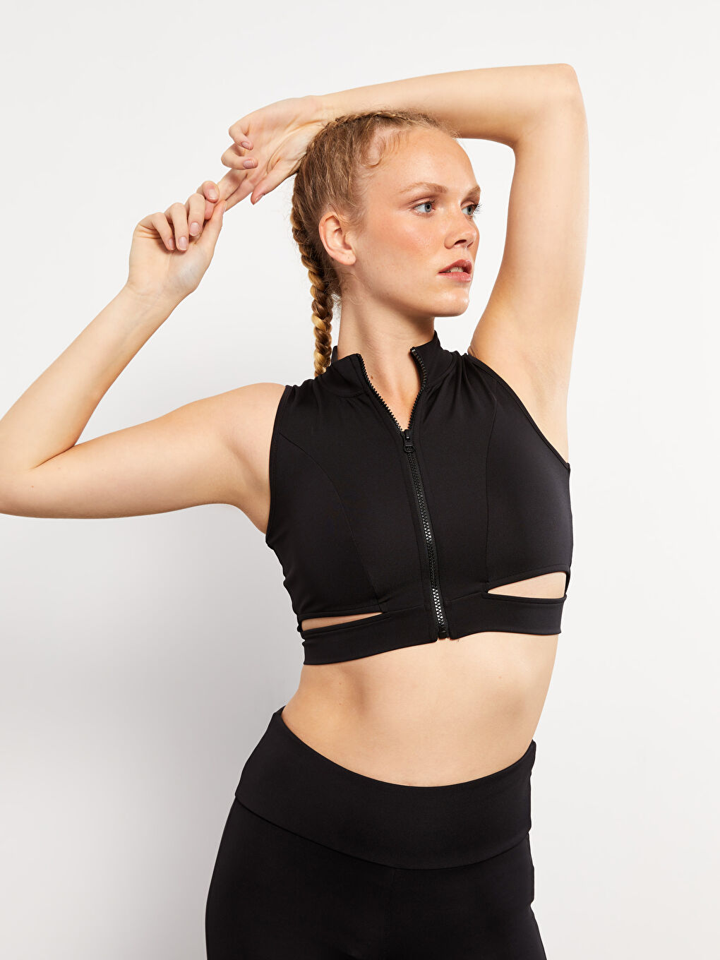 Siyah Kadın Dik Yaka Düz Crop