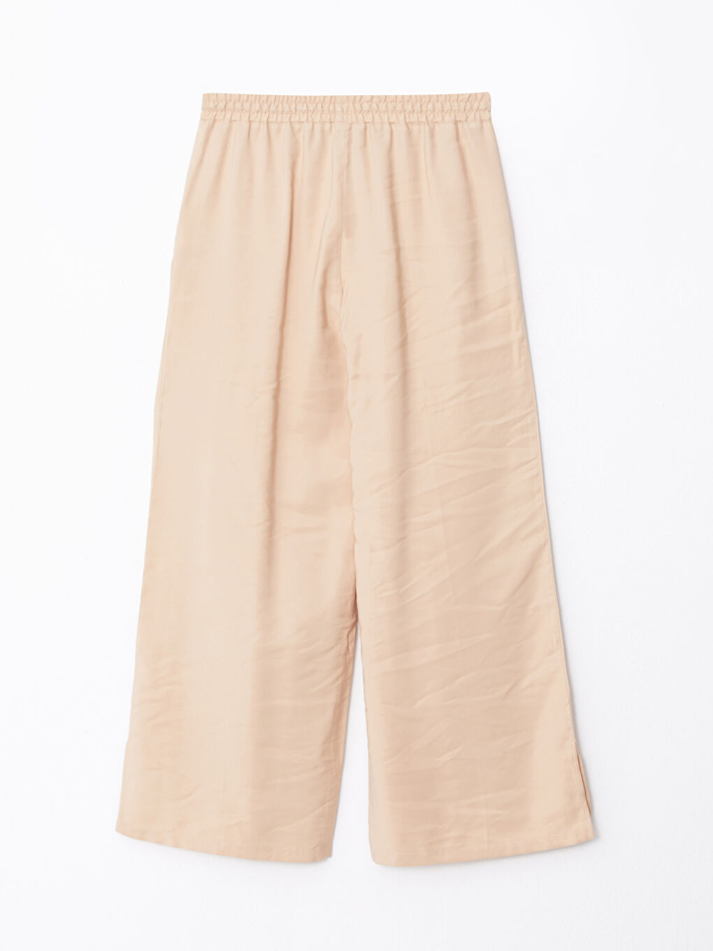 Bej Kadın Beli Lastikli Rahat Kalıp Düz Pantolon-6