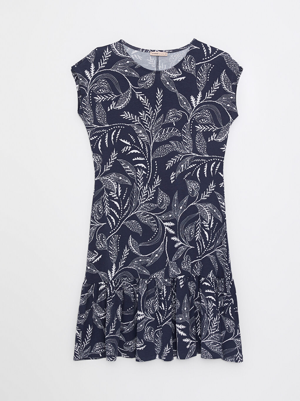 Siyah Bisiklet Yaka Desenli Kısa Kollu Kadın Elbise-4