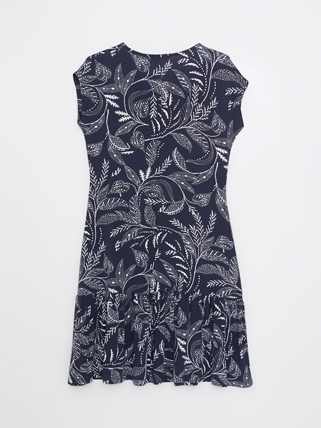 Siyah Bisiklet Yaka Desenli Kısa Kollu Kadın Elbise-5