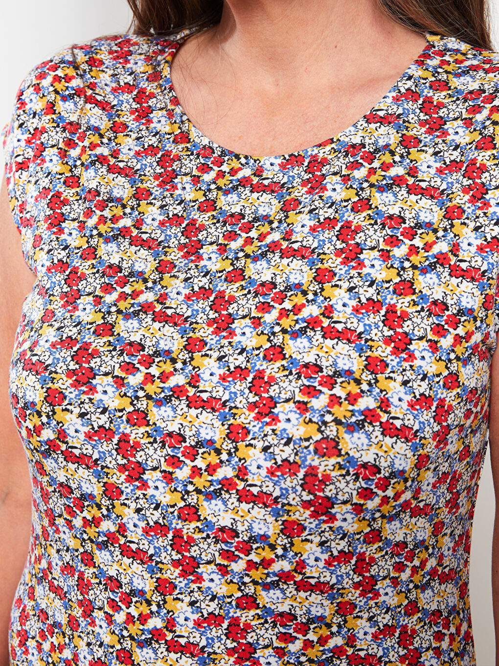 Kırmızı Bisiklet Yaka Desenli Kısa Kollu Kadın Elbise-3