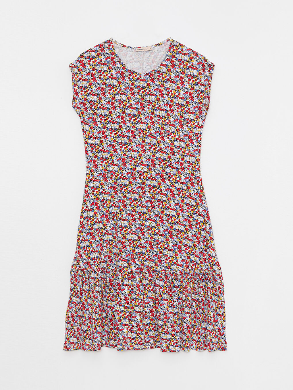 Kırmızı Bisiklet Yaka Desenli Kısa Kollu Kadın Elbise-5