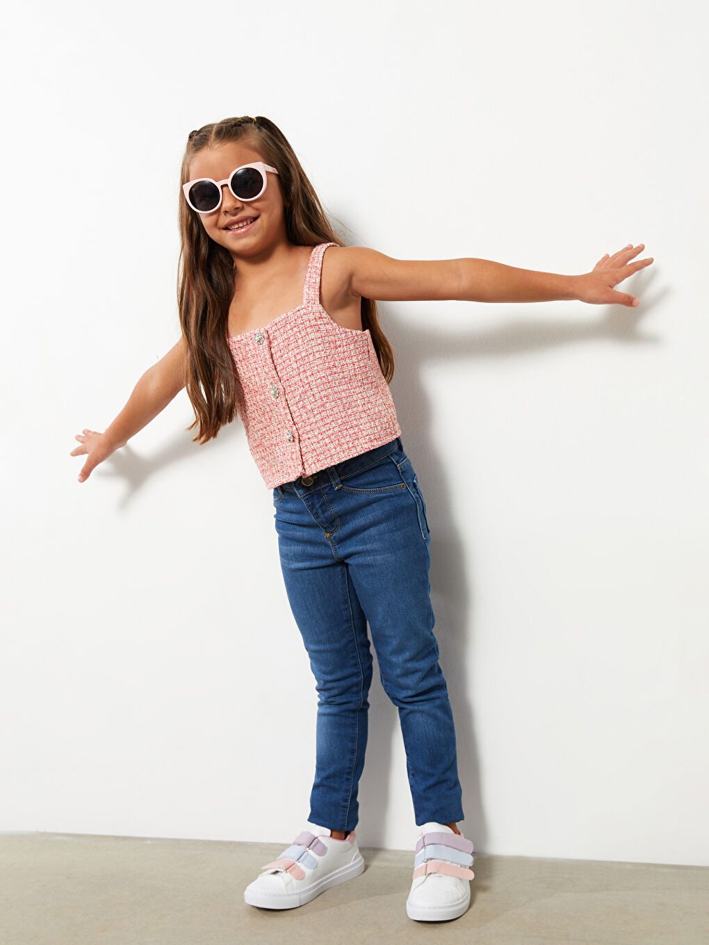 Blouse pour Filles à Col Carré Imprimée à Fines Bretelles en Sergé