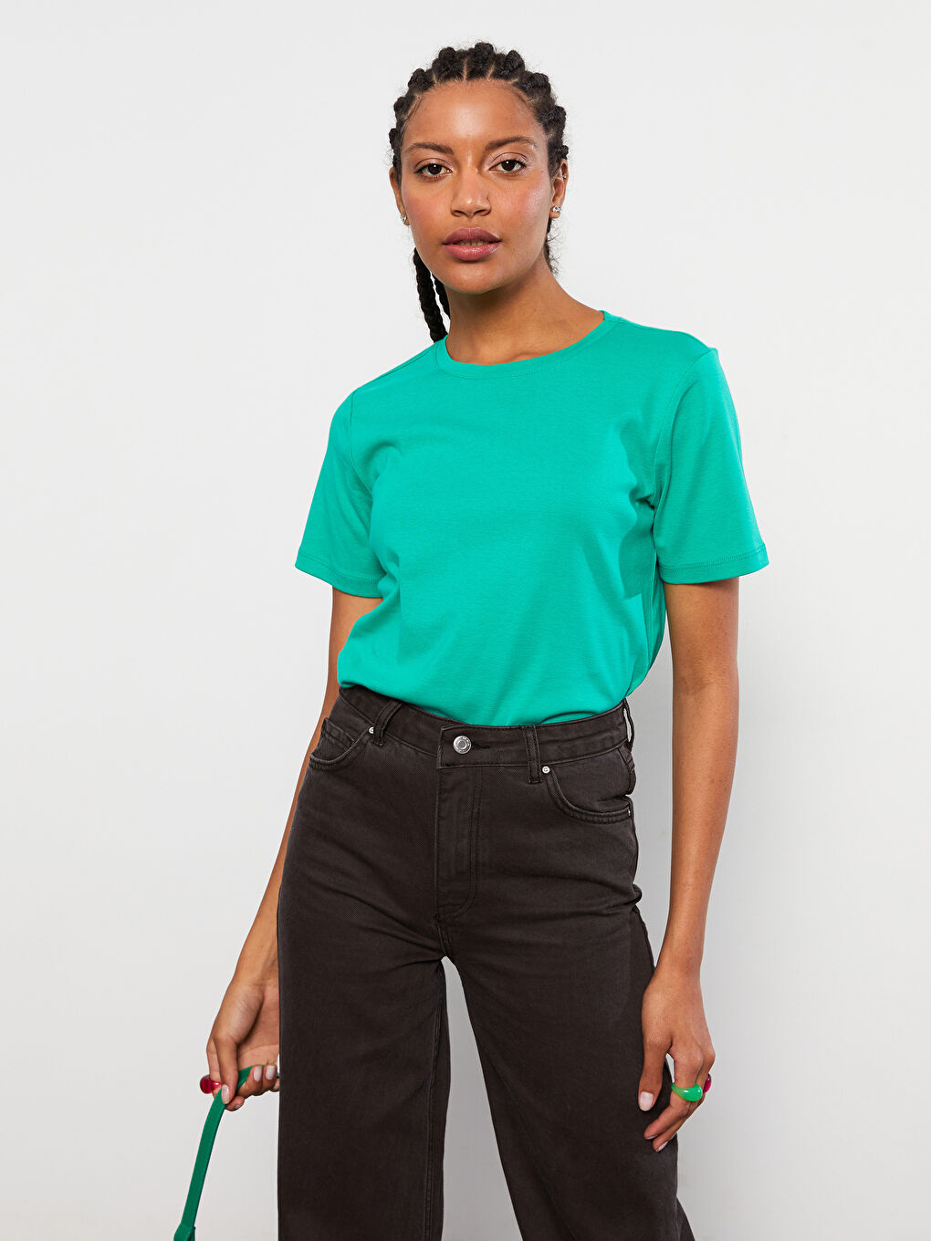 Crew Neck Straight Short Sleeve Cotton Women's T-Shirt-1