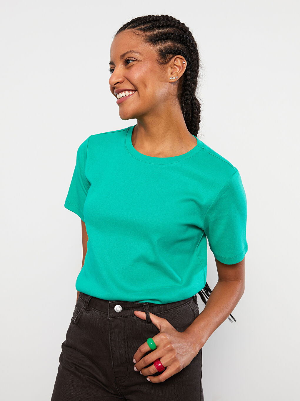 Crew Neck Straight Short Sleeve Cotton Women's T-Shirt-2