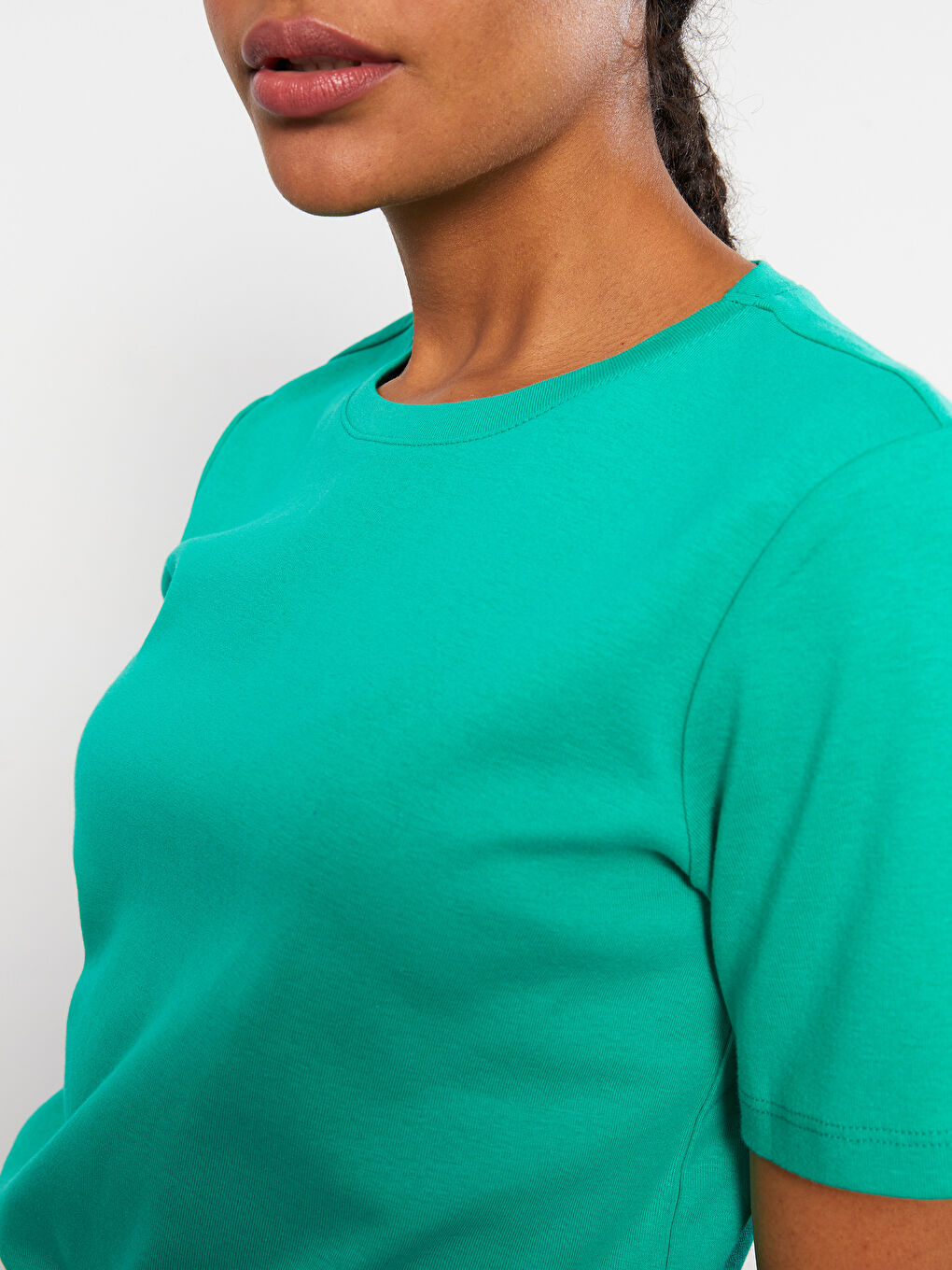 Crew Neck Straight Short Sleeve Cotton Women's T-Shirt-3