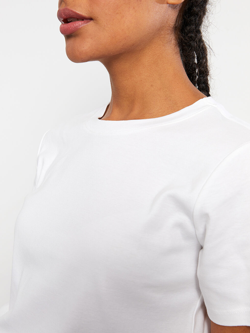 Crew Neck Straight Short Sleeve Cotton Women's T-Shirt-3