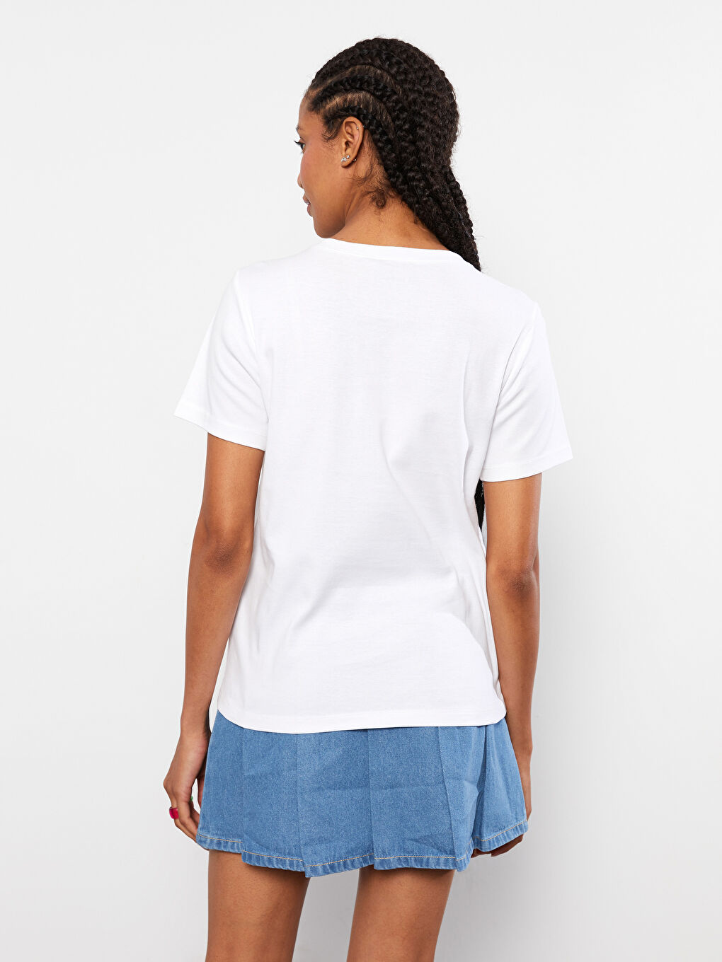 Crew Neck Straight Short Sleeve Cotton Women's T-Shirt-4