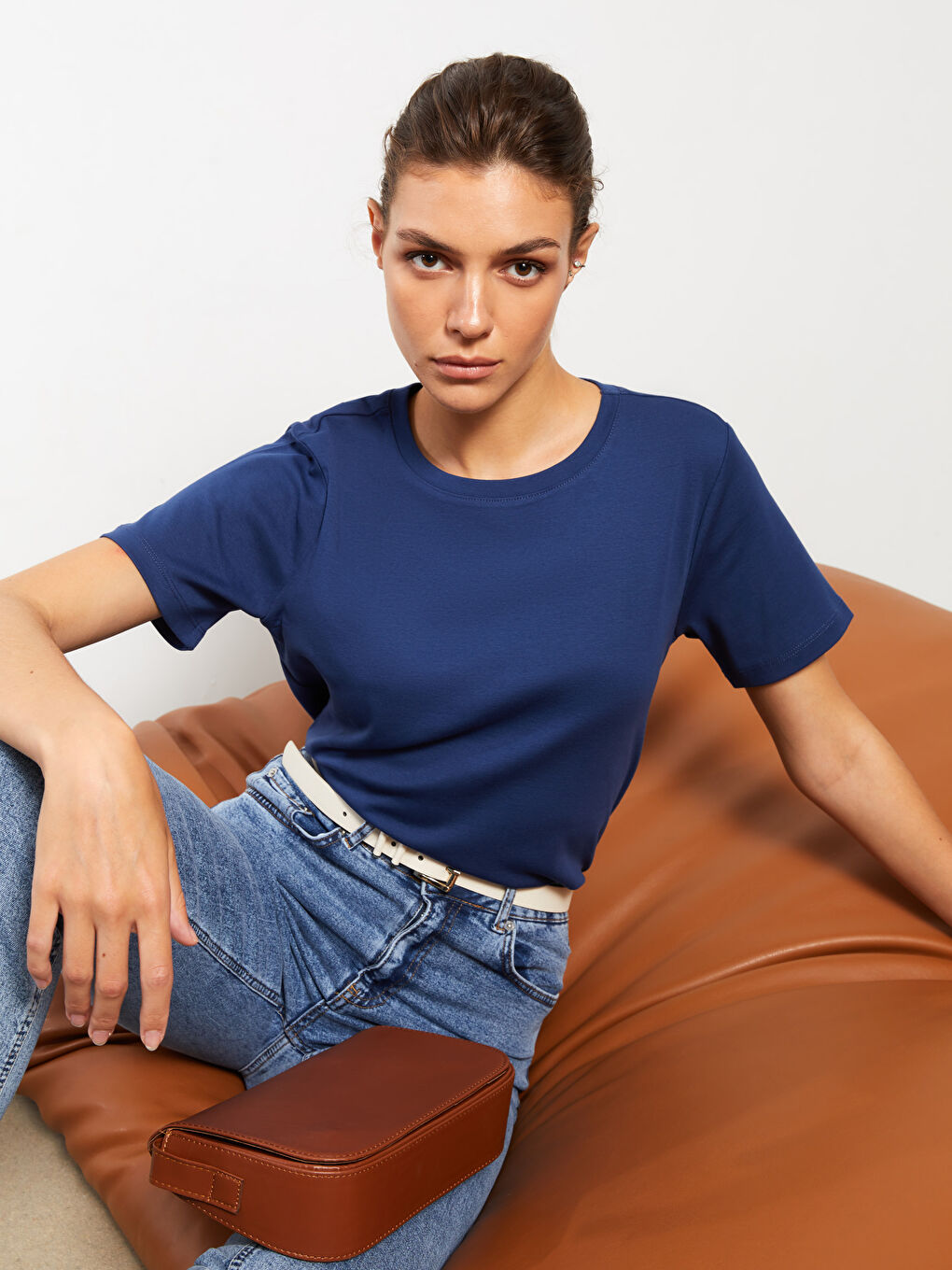 Crew Neck Straight Short Sleeve Cotton Women's T-Shirt