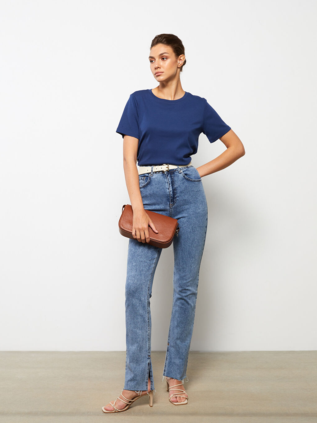 Crew Neck Straight Short Sleeve Cotton Women's T-Shirt-2