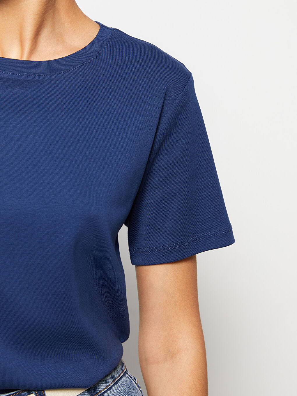 Crew Neck Straight Short Sleeve Cotton Women's T-Shirt-3