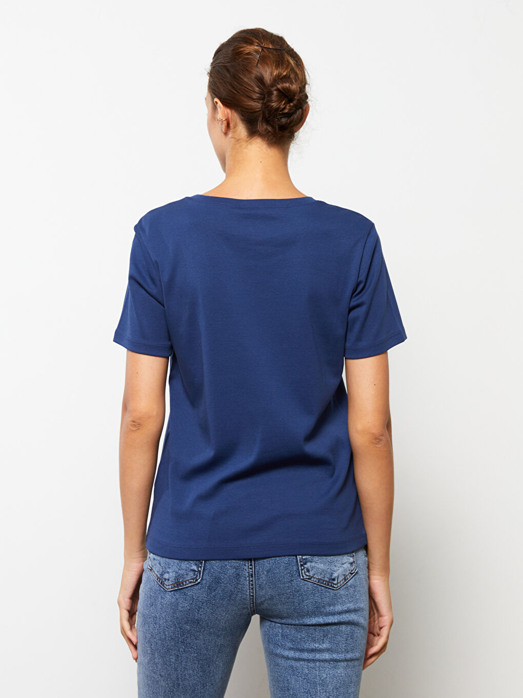 Crew Neck Straight Short Sleeve Cotton Women's T-Shirt-4