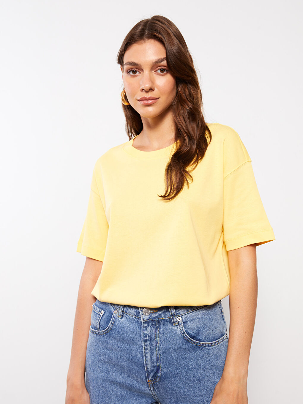 Crew Neck Straight Short Sleeve Cotton Women's T-Shirt-1