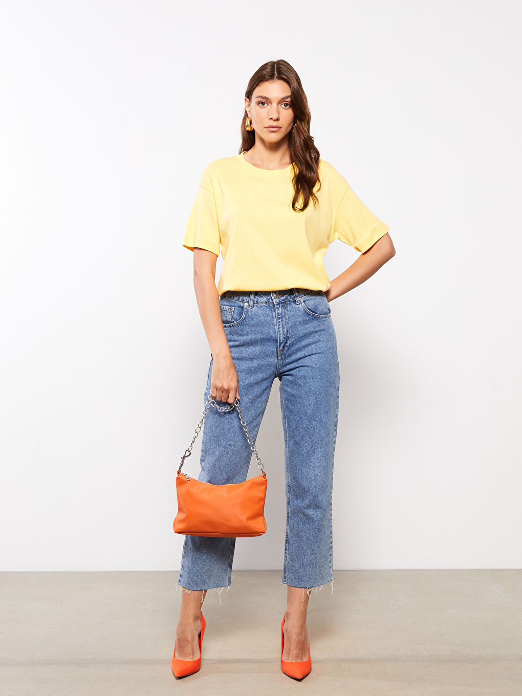 Crew Neck Straight Short Sleeve Cotton Women's T-Shirt-2