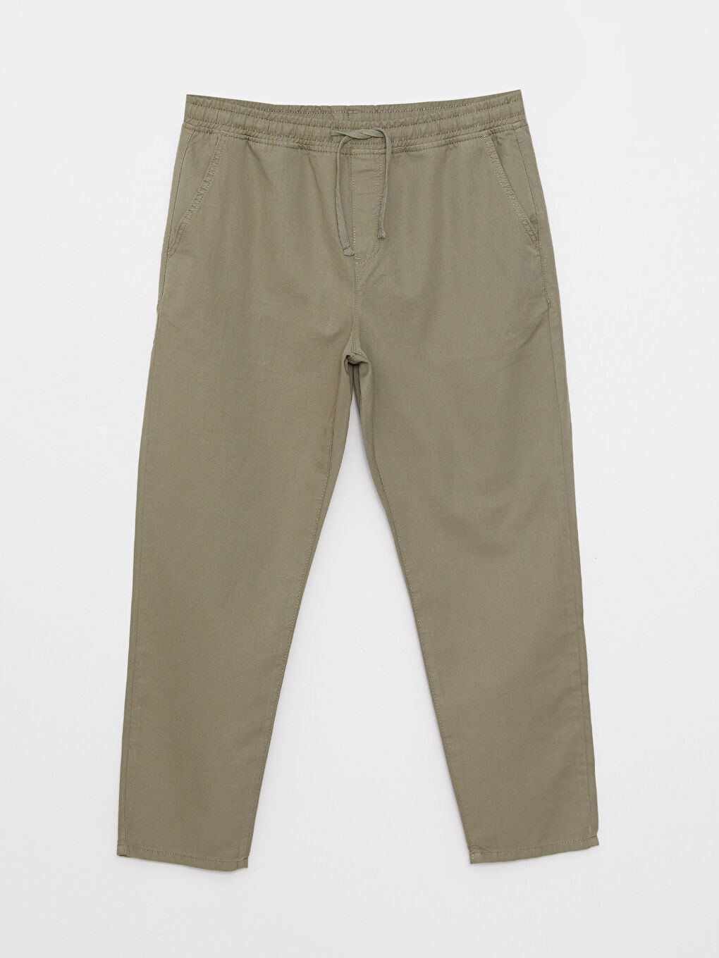 Haki Standart Kalıp Beli Bağlama Detaylı Erkek Pantolon-5