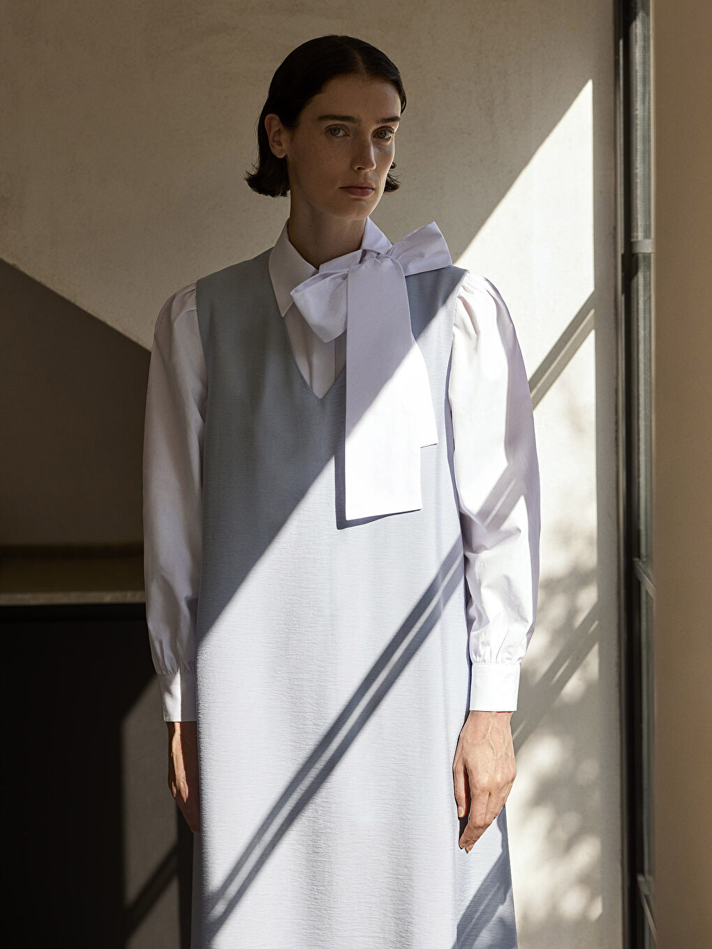 Mavi Kadın V Yaka Düz Elbise-1