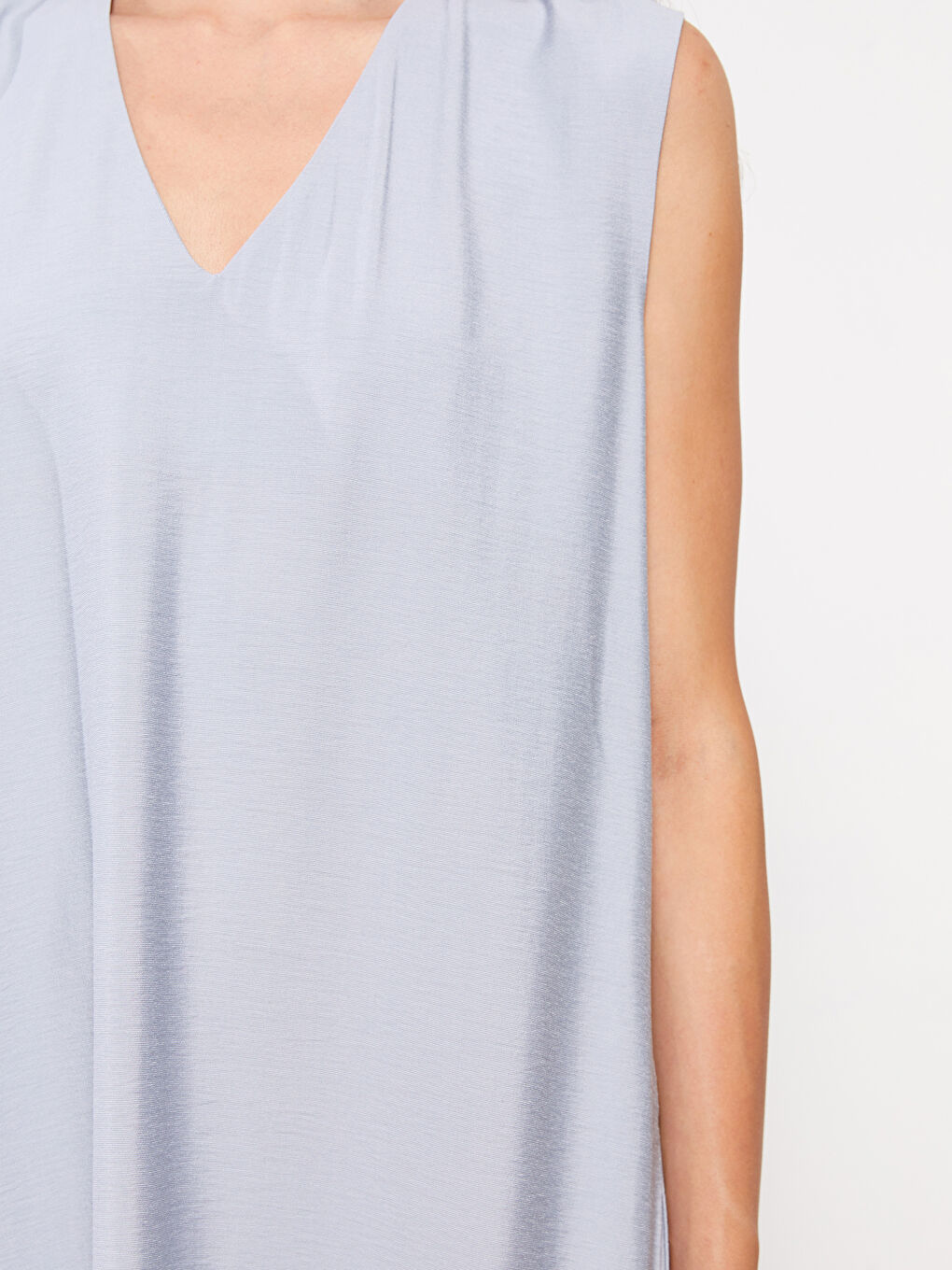 Mavi Kadın V Yaka Düz Elbise-10