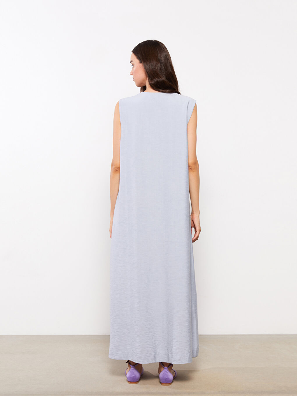 Mavi Kadın V Yaka Düz Elbise-12