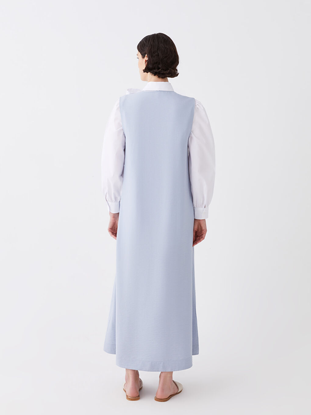 Mavi Kadın V Yaka Düz Elbise-13