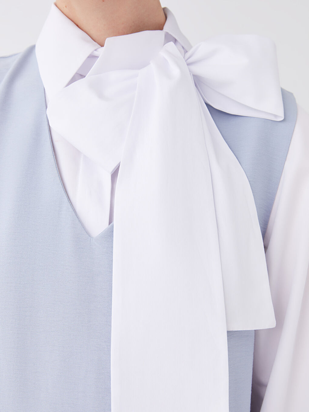 Mavi Kadın V Yaka Düz Elbise-11