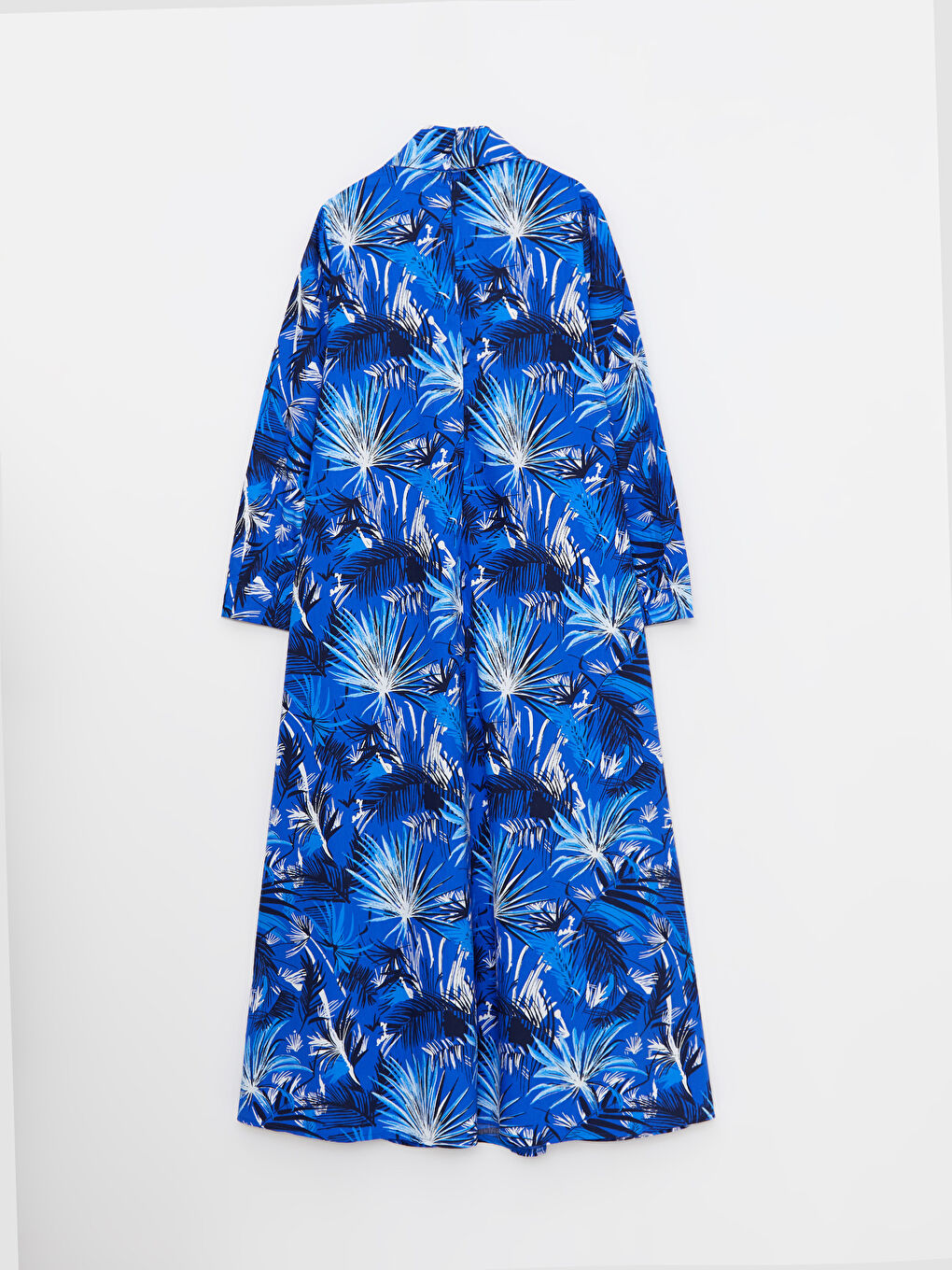 Mavi Dik Yaka Desenli Uzun Kollu Kadın Elbise-8