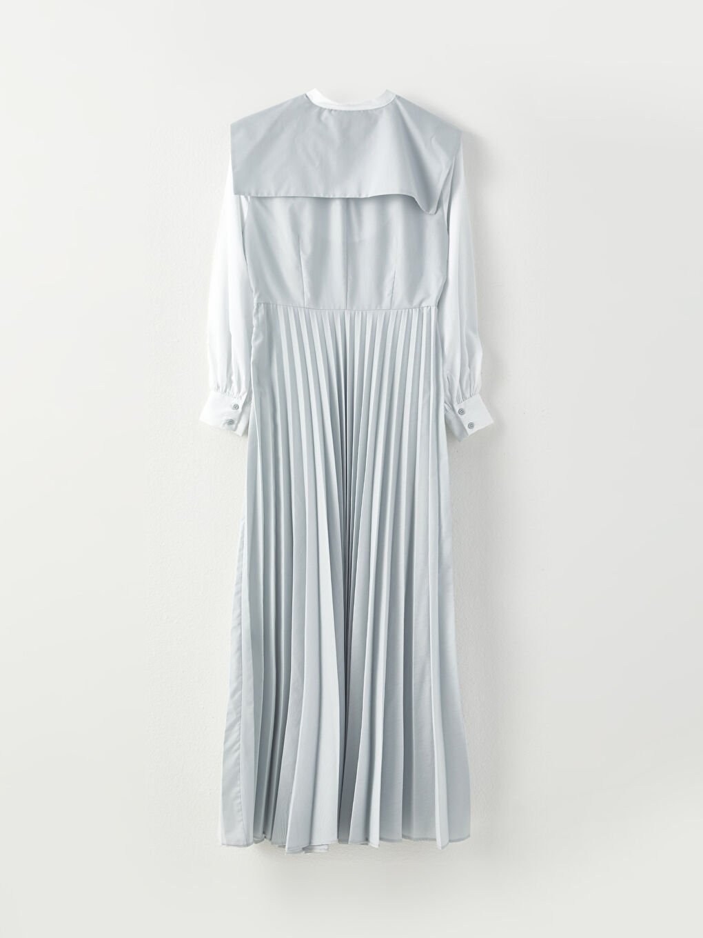 Mavi Hakim Yaka Düz Uzun Kollu Poplin Kadın Elbise-9