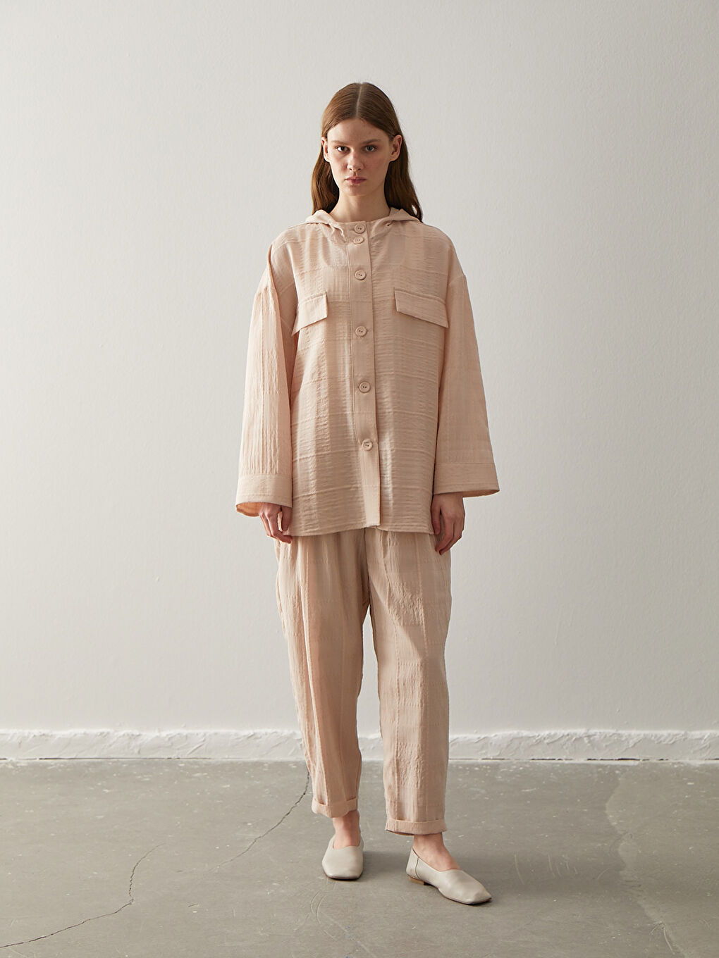 Bej Kadın Standart Fit Düz Pantolon-1