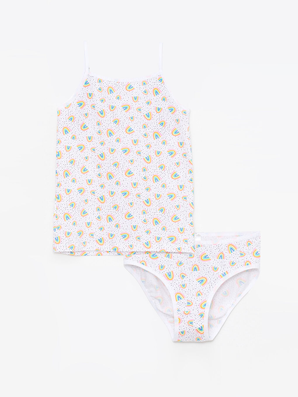 Beyaz Kare Yaka Baskılı Askılı Pamuklu Kız Çocuk Atlet ve Külot