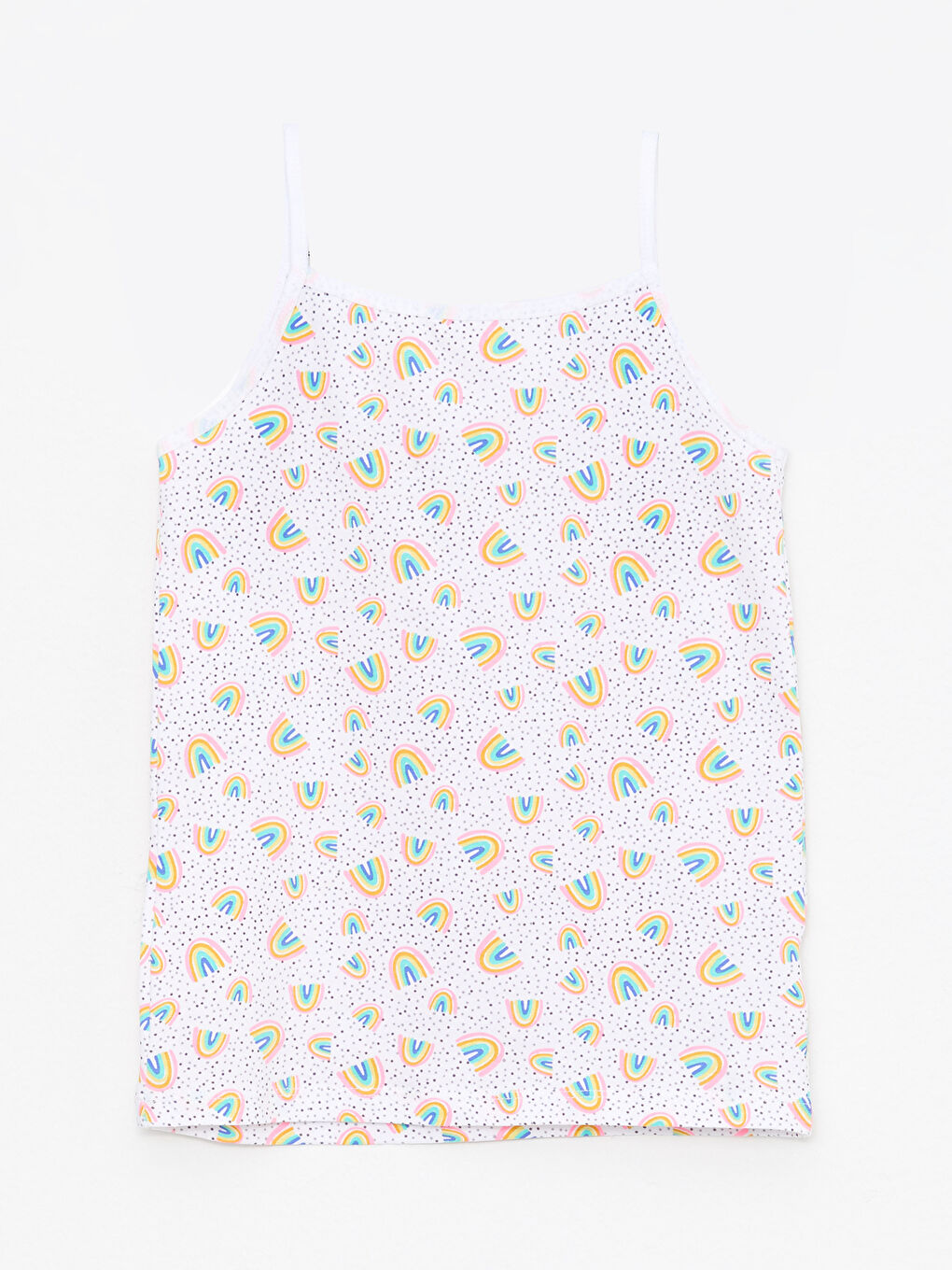 Beyaz Kare Yaka Baskılı Askılı Pamuklu Kız Çocuk Atlet ve Külot-1