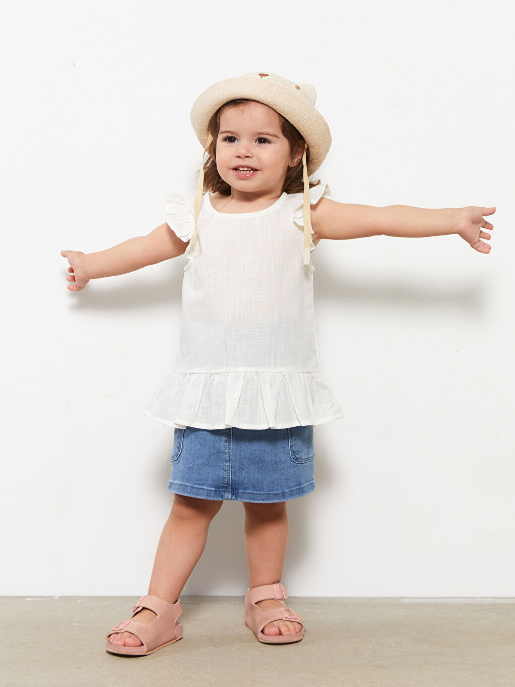 Elastic Waist Embroidered Baby Girl Jean Skirt -S2M416Z1-507