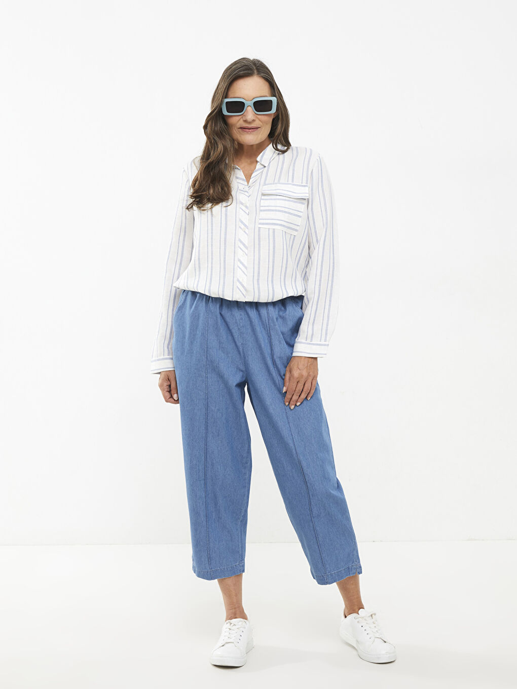 Mavi Çizgili Kadın Gömlek Tunik-2