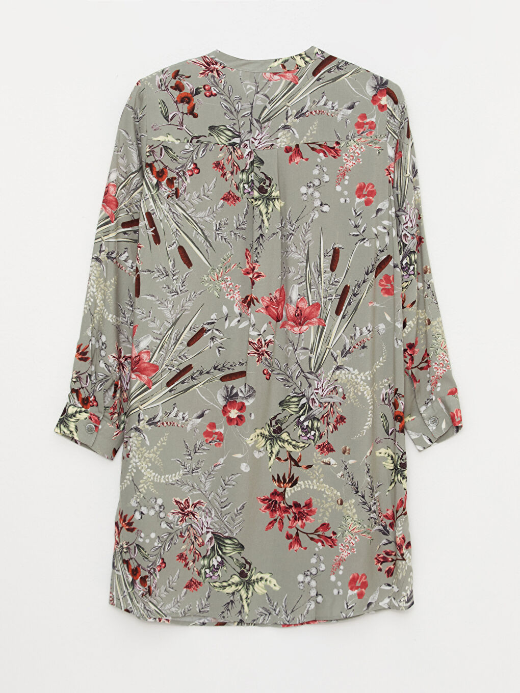 Yeşil Bisiklet Yaka Desenli Uzun Kollu Poplin Kadın Tunik-6