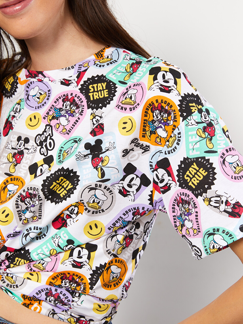 Crew Neck Mickey Mouse Printed Short Sleeve Women's T-Shirt-2